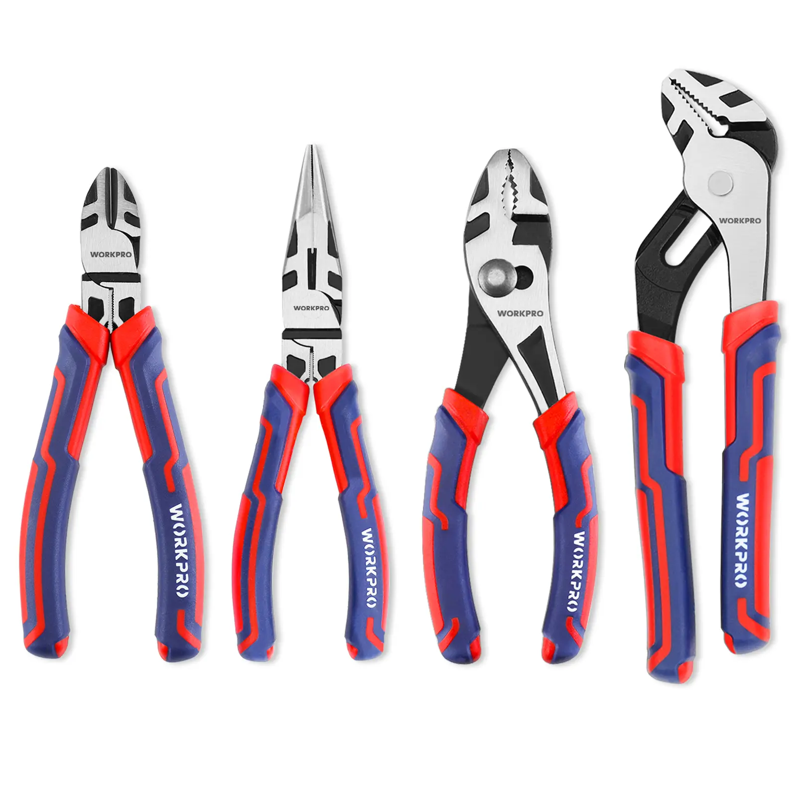 #Summersales WORKPRO Pliers Set - Premium CR-V Construction Tool Set Including Long Nose, Diagonal Cutting, Groove Joint and Slip Joint Pliers - Red/Pink
