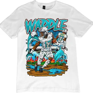 Jaylen Waddle Graphic Tee, Menswear Crew Neck Football Streetwear T-Shirt, Unisex Casual Regular Fit Cotton Tops, Good Vintage Hip-Hop Bold Retro Apparel, Men Round Neck Y2K Sports Tees