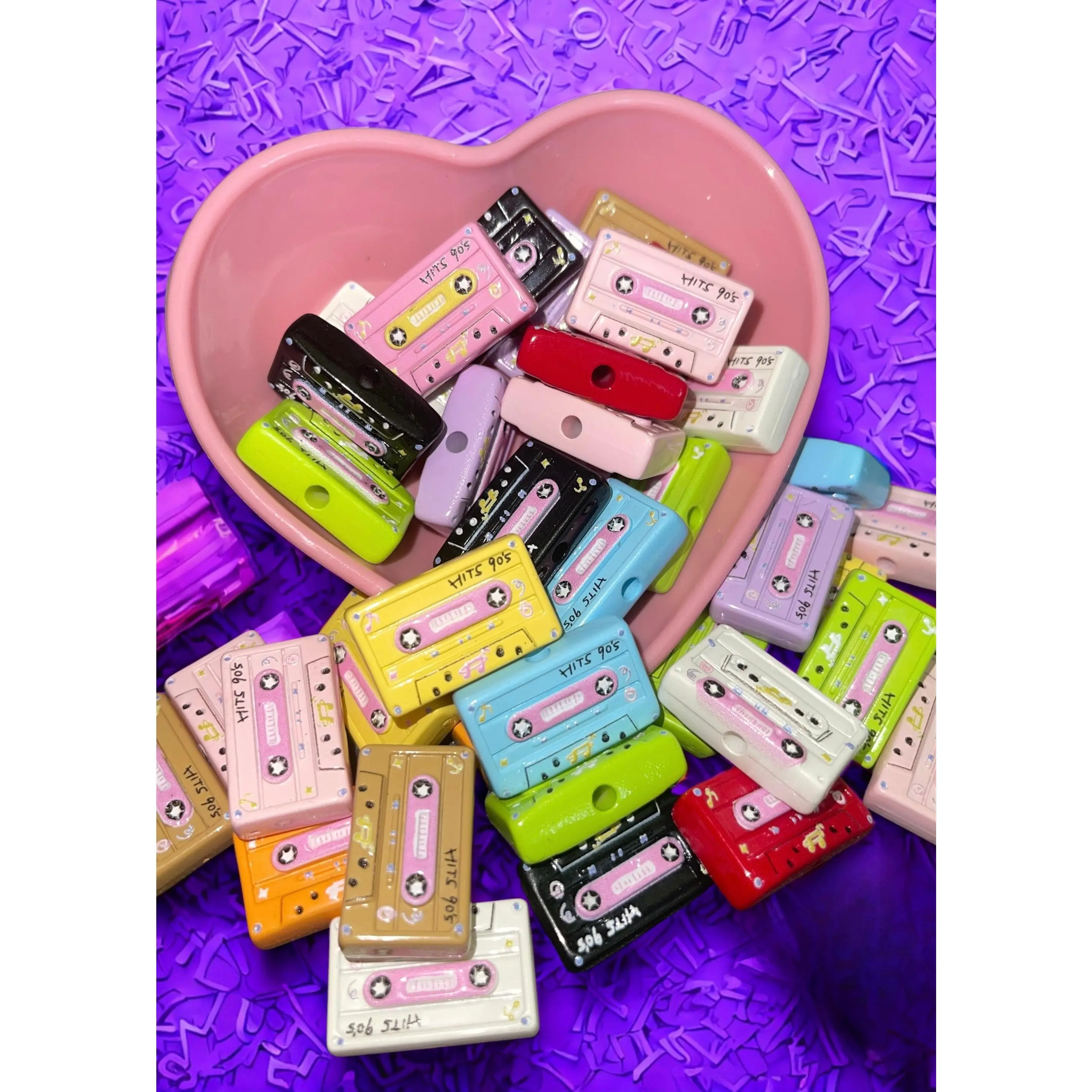 Retro Cassette Tape Beads — 80s & 90s Novelty Beads | 10 Per Pack