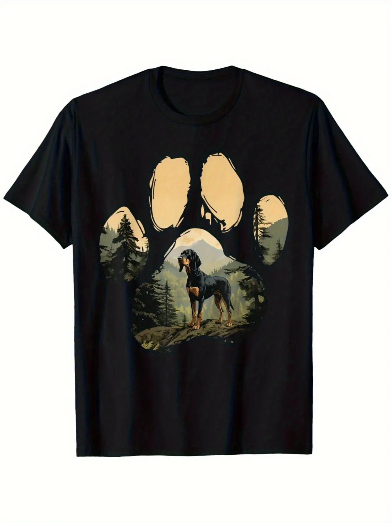 Black and Tan Coonhound Dog Lover's T-Shirt - Unisex  Cotton Retro Hound Breed Tee with Paw Print Graphic S-XXXL Sizes Casual Round Neck Shirt for Men & Women All-Season Fit