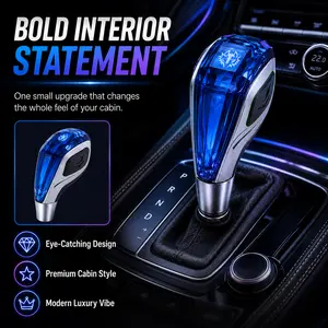 LED Crystal Gear Shift Knob, Touch Activated 7 Color RGB Light Up Shifter Handle, Diamond Cut Gear Lever Knob, Universal Car Interior Ambient Lighting Upgrade Accessory