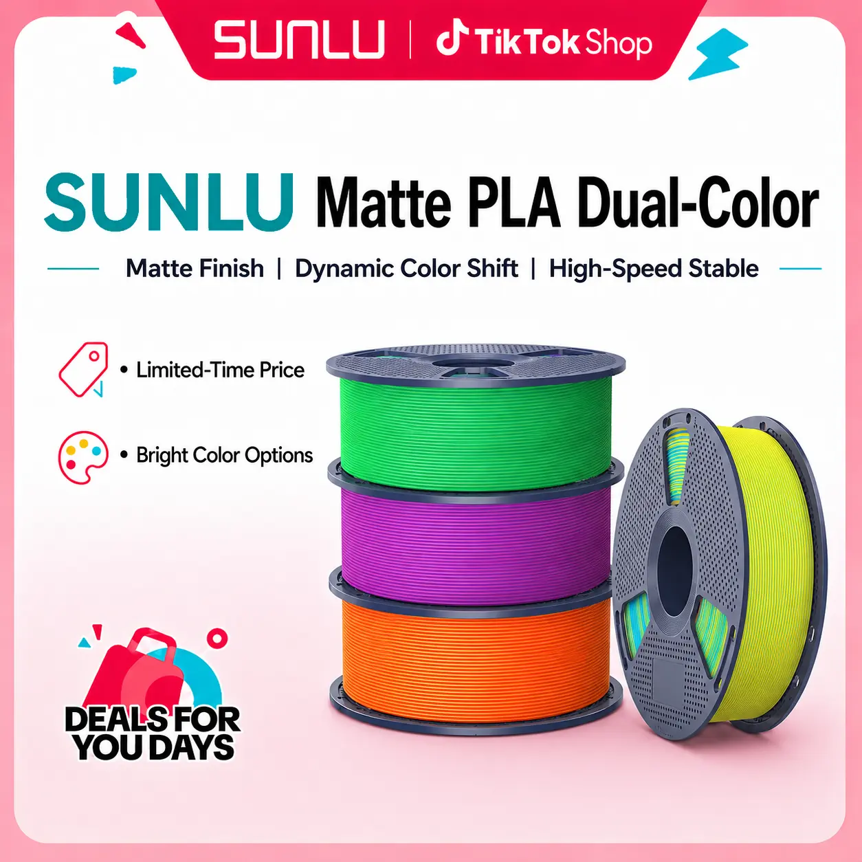 SUNLU Matte PLA Dual-Color 3D Printer Esthenic Filament 1KG, Seamless Two-Tone Shifts & Soft Matte Finish-0113