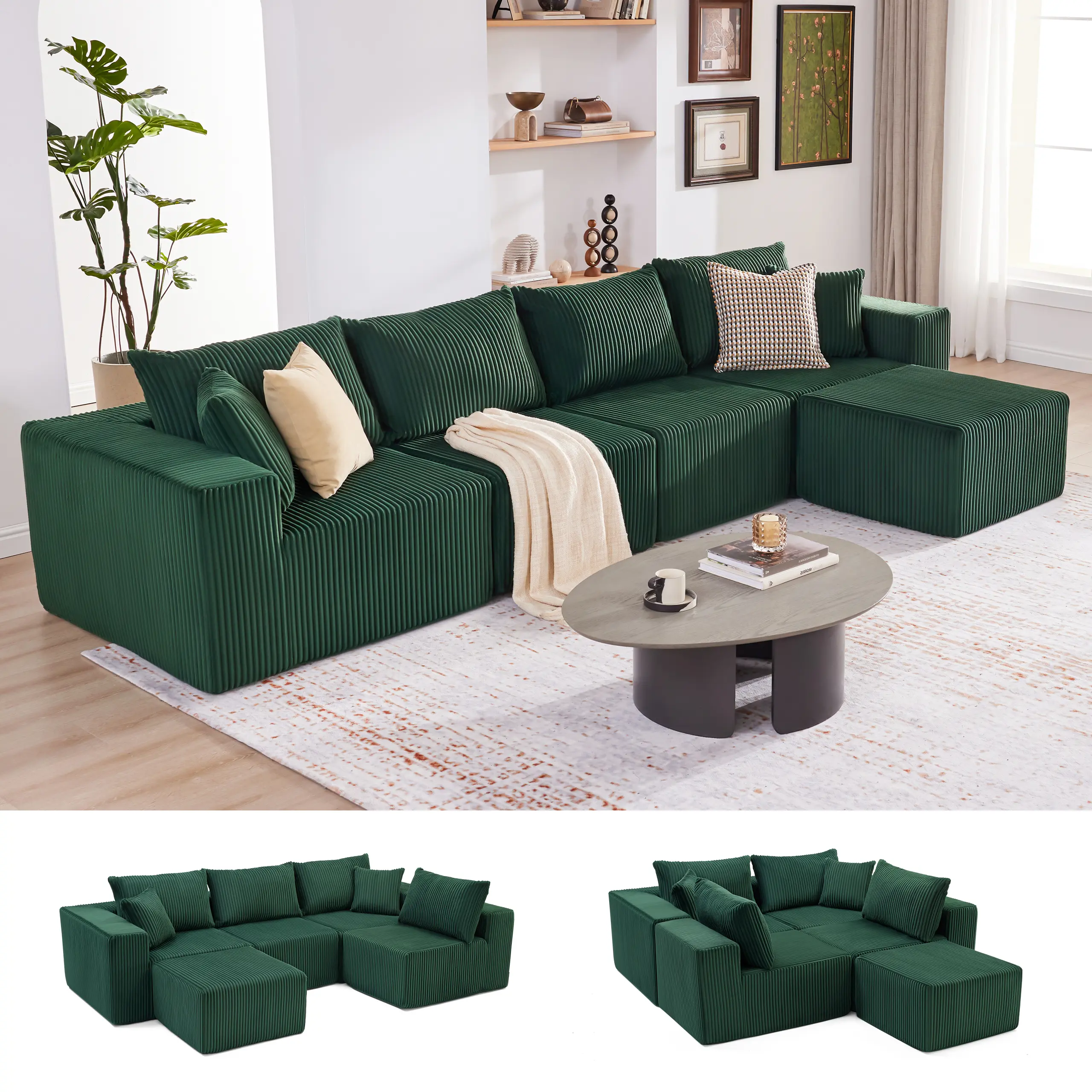 Green-4Seats+1 Ottoman