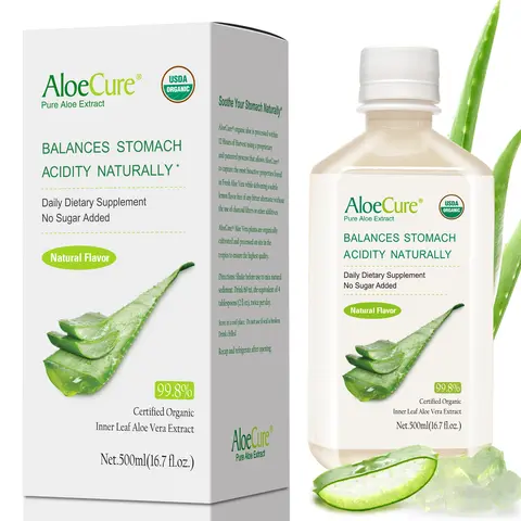 AloeCure USDA Certified Organic 99.8% Pure Aloe Vera Beverage, 500ml Juice (Made Within 12 Hours of Harvest for Max Bioactivity), Gluten-Free, GMO-Free, Supports Digestion & Stomach Acidity Balance