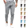 PASLTER Men's 100% Cotton Slim-Fit Flat-Front Stretch Skinny Tapered Chinos - Plain Buttoned Trousers with Pockets, Matching T-Shirt, S/XL Size Guide, Business Casual All-Season Wear, Cold Wash Safe, Great Gift
