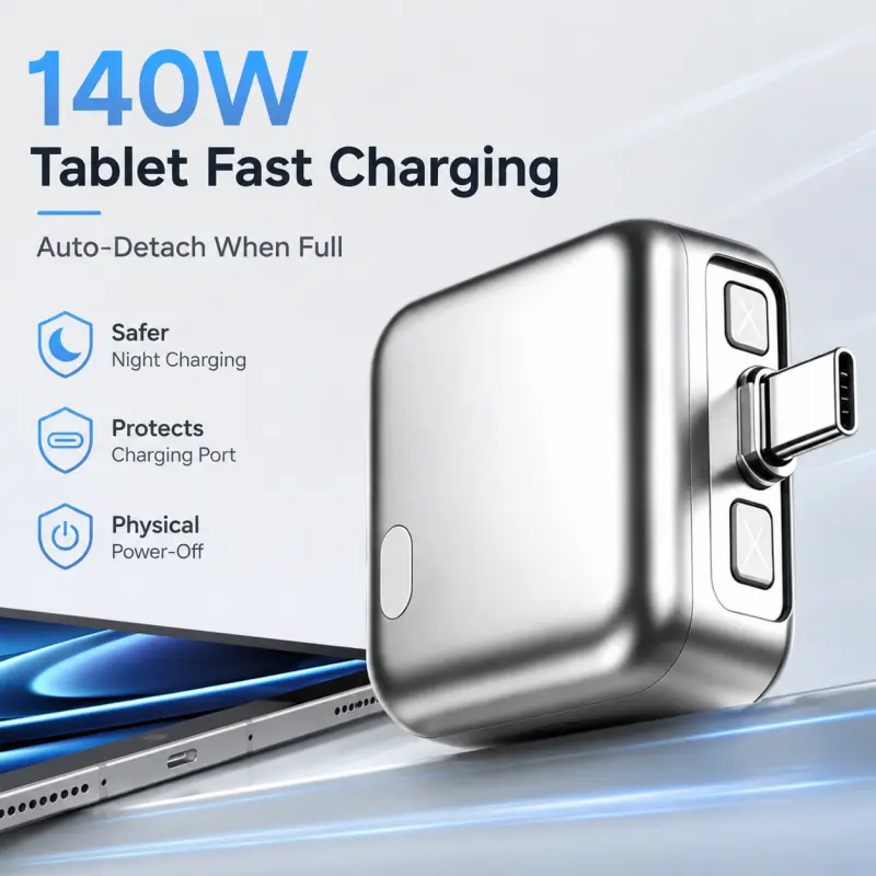 140W USB-C Tablet Fast Charging Adapter, High Speed Charger, Auto-Disconnect When Fully Charged, Power-Off Charging Separator for USB-C Devices, Portable Fast Charger