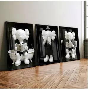 Set of 3 Black Kaws in Shower & Bathroom, DIGITAL DOWNLOAD, Kaws Poster, Hypebeast Prints, Washroom Wall Art, Bathroom Décor