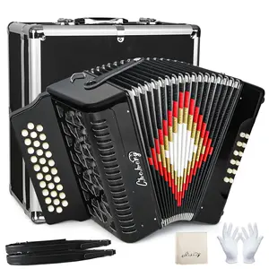 Accordion 31 Key 12 Bass, Push-Pull Diatonic G/C/F Tone for Adults Beginner, Folk/Stage/Practice, with Case/Strap/Gloves/Wipe