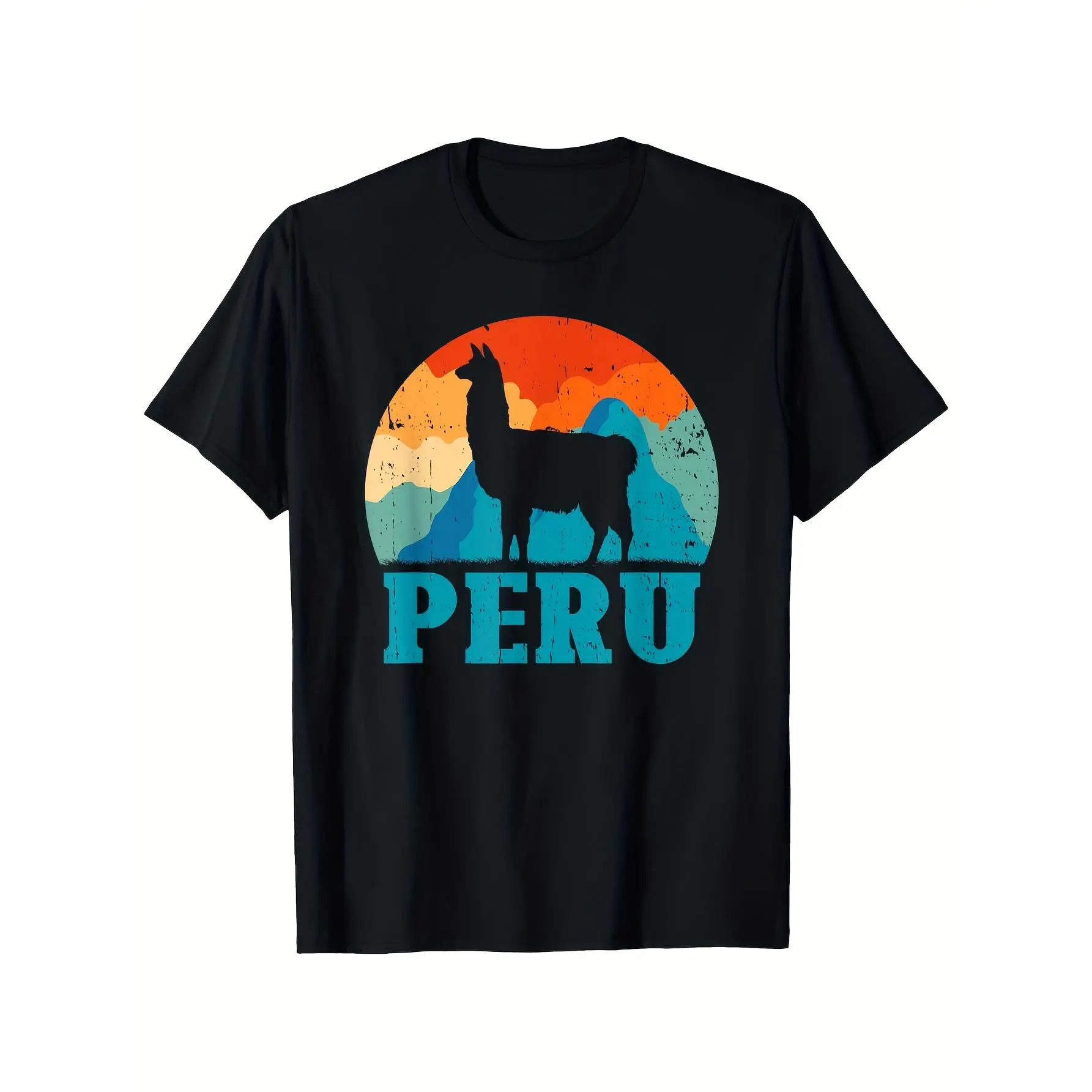 [100% Cotton] 100% Cotton Men's & Women's Peru Alpaca Retro Peruvian Llama T-Shirt - Vintage Cultural Graphic Tee with Llama/Alpaca Print, 100% Cotton, Black Casual Shirt, Unisex for all-Season, Ideal Gift for South America Travelers