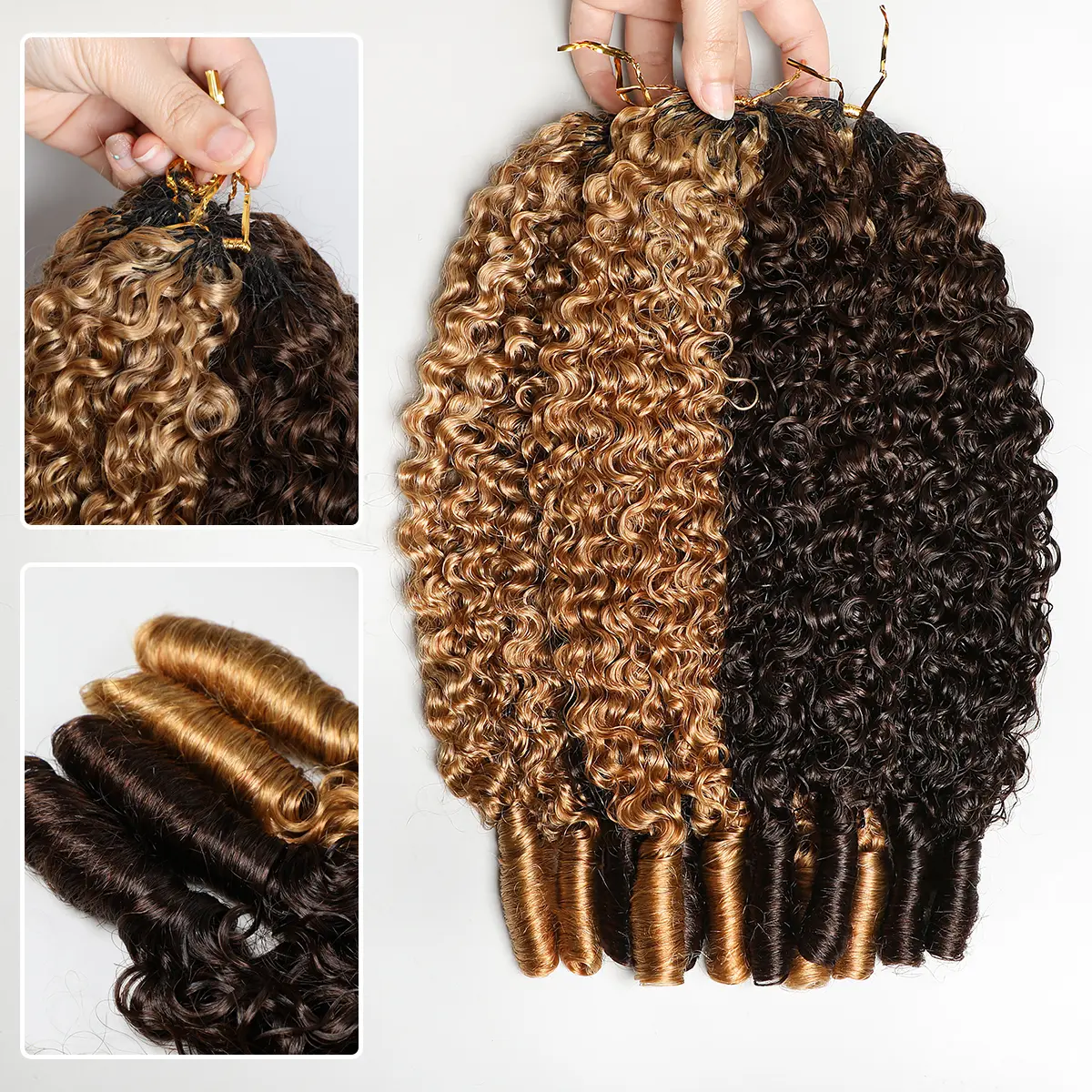 Belehair Highlight Crochet Hair Extension In Burmese Curly Texture, P4/27 Color Hair ,Miracle knots Pre-Separated Crochet For Braids Styles Upgrade Feather Braids Human Hair