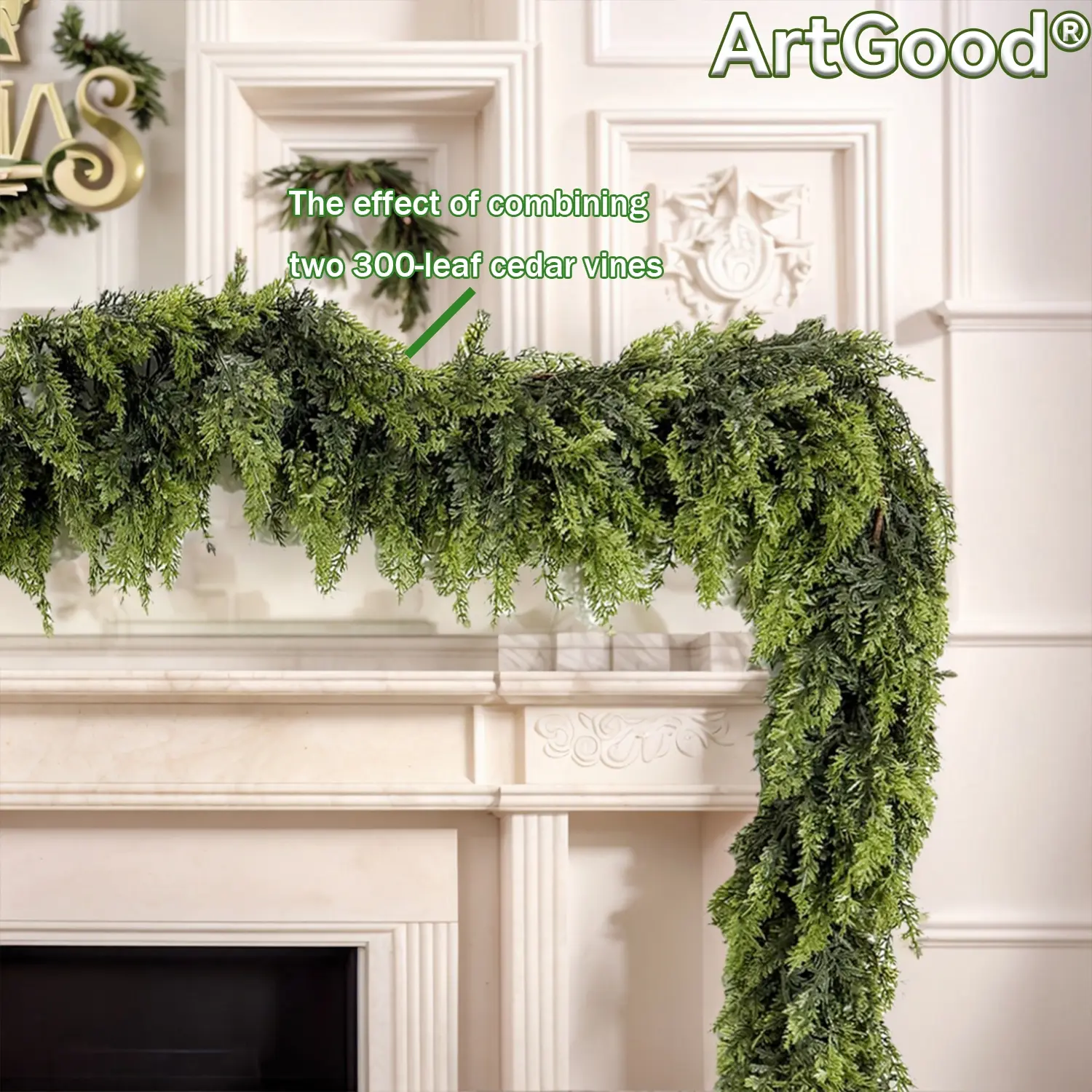 ARTGOOD 1PC Extra-Long Faux Christmas Pine Garland🎄 Ultra-Realistic Holiday Decor - Waterproof/Snowproof pine vines for tree wrapping/porch hanging/wall decor | Commercial displays/Wedding backdrops | Bendable & fade-resistant | Boho Style Decoration
