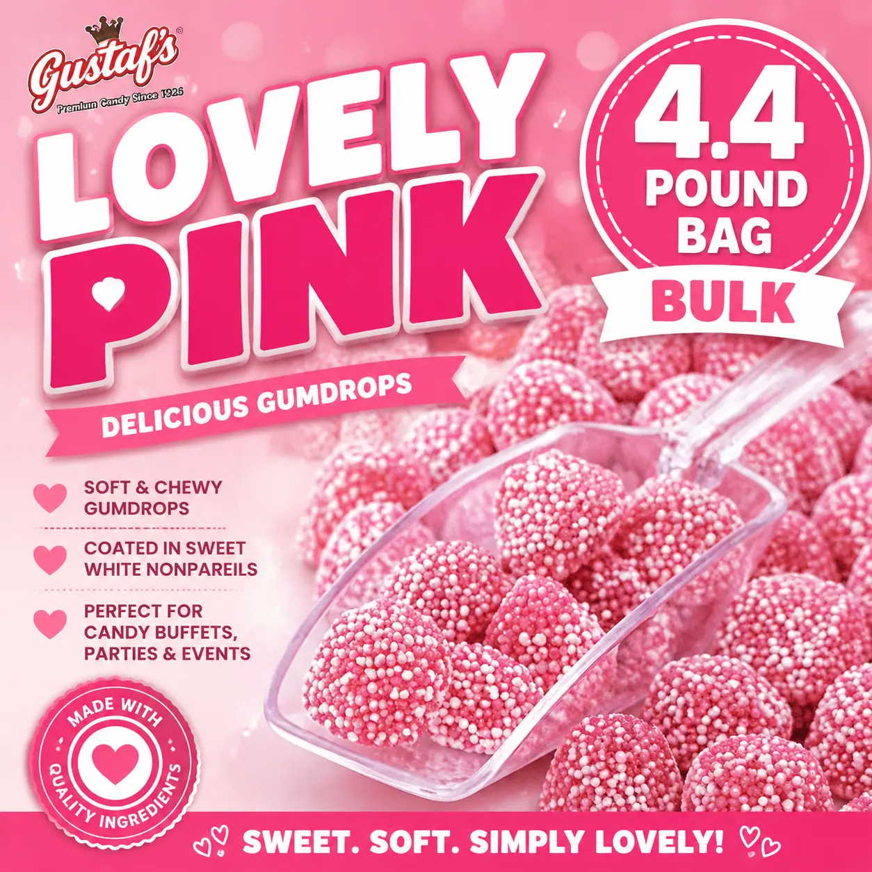 Gustaf's Lovely Pink Candy 4.4 lb Bulk Bag  Pink Sweet Candy Treats | Bulk Party Candy for Buffets, Events & Snacking