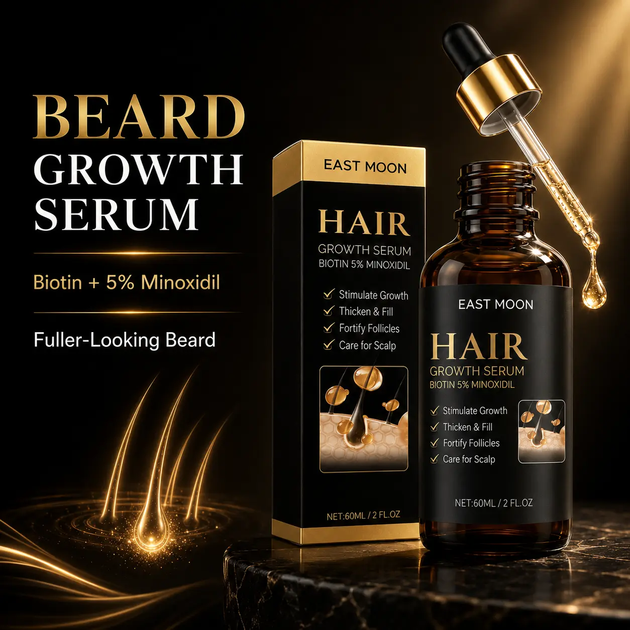 Hair Growth Serum with 5% Minoxidil & Biotin for Fuller, Thicker-Looking Hair, Nourishing Daily Scalp Treatment for Men & Women - 60ml, Haircare