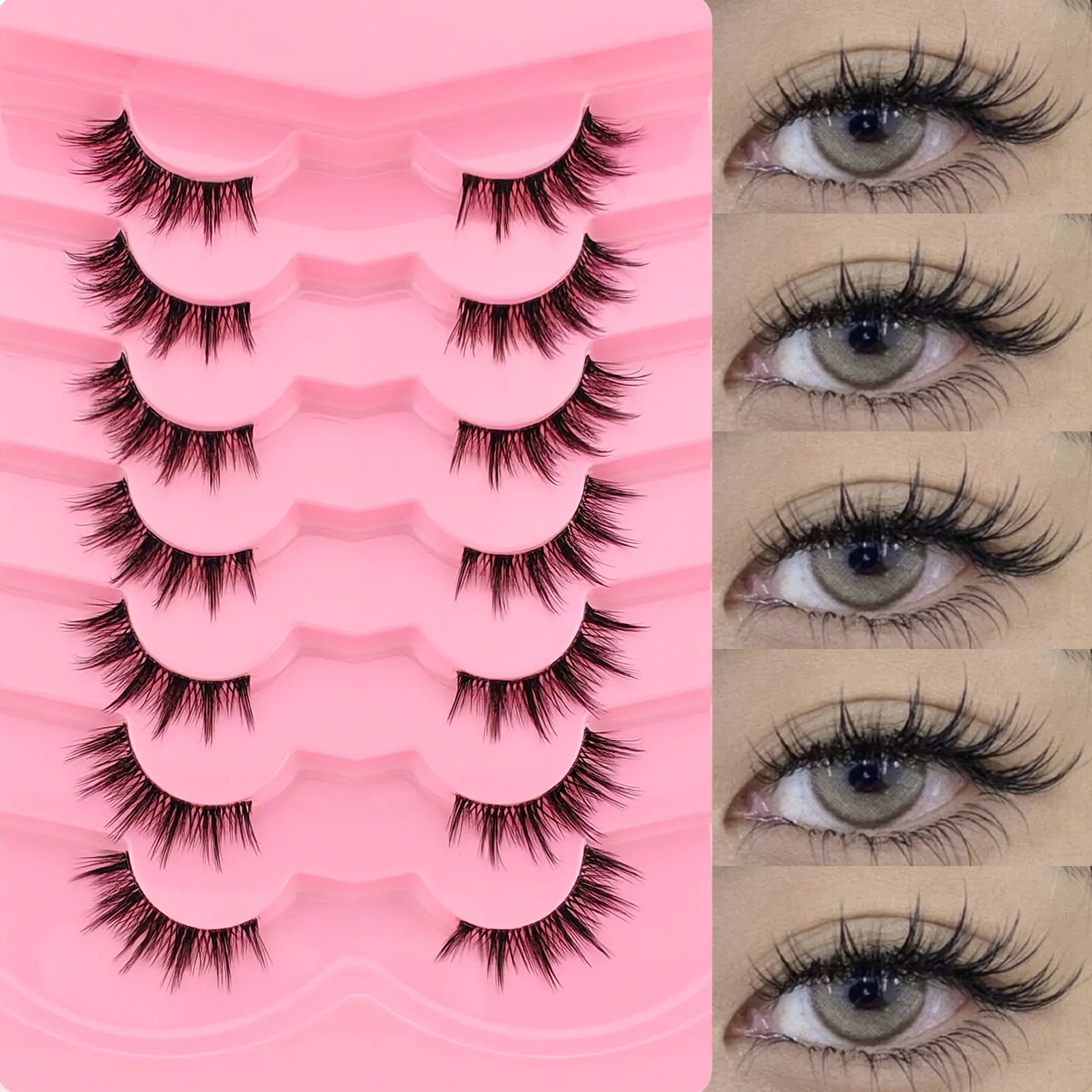 7 Pairs Transparent Half Eye Fluffy False Eyelashes, Fake Lashes, Natural Volume Cross Curl Lightweight Comfortable Cosmetic Makeup Cosplay Anime Cartoon Lenses for Multiple Occasions