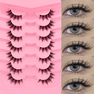 7 Pairs Transparent Half Eye Fluffy False Eyelashes, Natural Volume Cross Curl Lightweight Comfortable Cosmetic Makeup Cosplay Anime Cartoon Lenses for Multiple Occasions