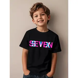 Glitch Optical Illusion Six Seven 6 7 Meme Gen Alpha Slang Awesome Graphic Kid T-Shirt |   Casual Crew Neck, Short Sleeve, Geometric Pattern, Medium Stretch Fabric, All-Season Wear for Kids. (3-13Y)