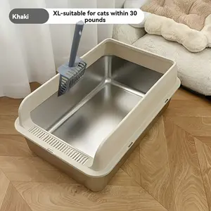 Extra Large Stainless Steel Cat Litter Box with Lid | XL Enclosed Metal Pan for Big Cats, High Sides, Anti-Stick & Leak-Proof, Easy Clean Self-Cleaning Cat Litter Box with Scoop