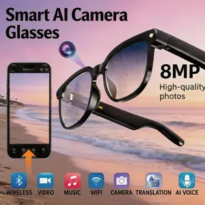 Smart AI Camera Glasses 8MP | Auto Photochromic UV Protection | Hands-Free Video Recording for Travel Hiking | 160+ Multilingual Real-Time Translation