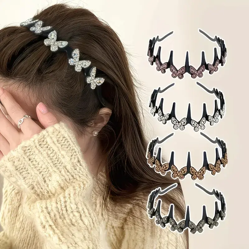4 Pack Butterfly Headbands for Women and Girls, Cute Multi-Color Fabric Hair Accessories, Lightweight for Parties, Festivals & Daily Wear, Hair Styling Headband, Unisex, Casual, Christmas, Birthday, Curly, Perfect Gift Choice