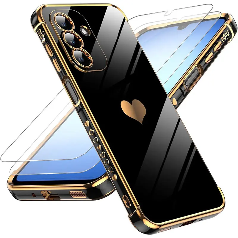 Phone Case: 3 PCS (1 Case + 2 Screen Protectors) Suitable for Samsung Galaxy A55 A56 A36 A35 A34 A54 A53 A52, Lightweight Shockproof Cover, Lightweight Protective Cover, Electroplating Side Soft Camera Protection Bumper