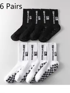 6 Pairs Men's Performance Football Grip Socks, Non-Slip Silicone Padded Sports Crew Socks, Ideal for Soccer Workout