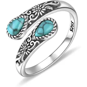 925 Sterling Silver Natural Moonstone Rings for Women Adjustable Sunflower Thumb Ring Vintage Spoon Rings Labradorite Rings Gift For Mom Wife Sister Her