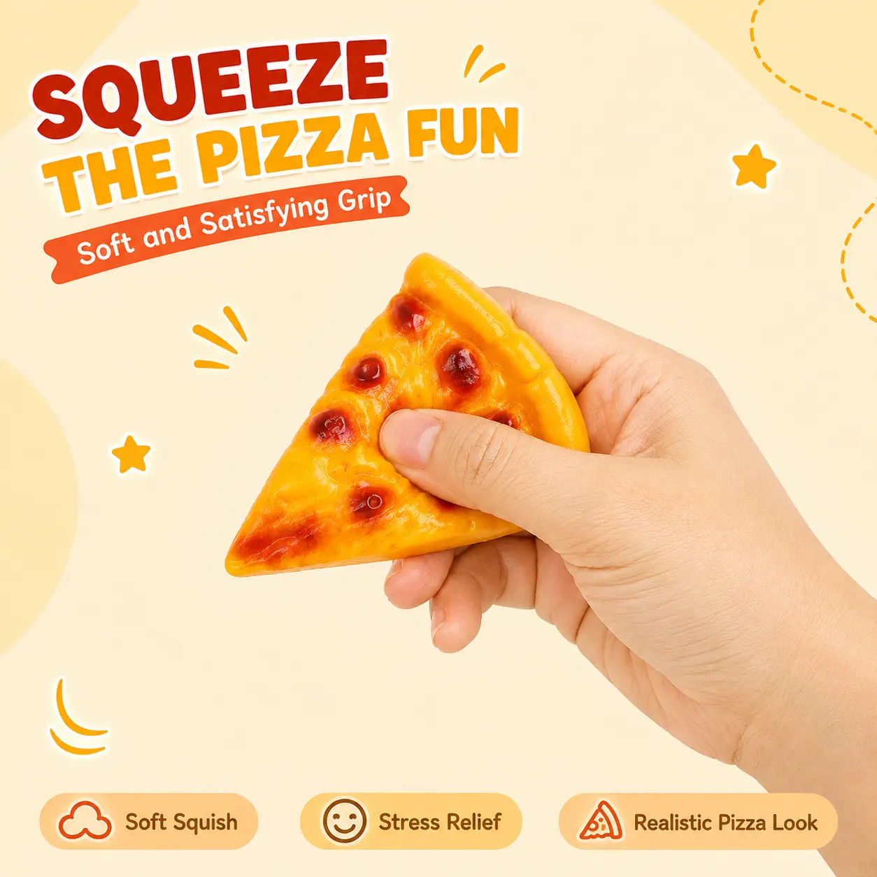 Realistic Cheese Pizza Slice Squishy Toy, Soft Shaving Cream Filled Squeeze Toy, 8cm Food Simulation Stress Relief Fidget Toy
