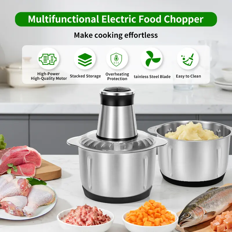 5L 400W Large Power Automatic Full-Size Electric Food Chopper - Multifunctional Durable Household Kitchen Tool, Stainless Steel Meat Grinder, Vegetable Cutter Food Processor, Multifunctional Durable Chopper, Vegetable Chopper Tool