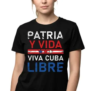 Patria Y Vida Viva Cuba Libre Free Cuba Shirt Womenswear Cotton Breathable Classic Fit Crew Neck Short Sleeves Casual Wear Matching Tops