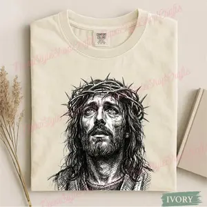 Comfort Colors Jesus Crown Of Thorns Tee Christian Faith Shirt Religious Vintage Style T-shirt