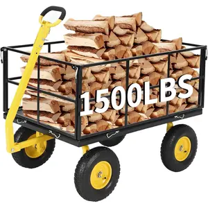 1500 LB Garden Wagon Cart with 13 in All Terrain Tires, 3-in-1 Yard Wagon Cart with Removable Side Panels, Outdoor Metal Utility Wagon,Black