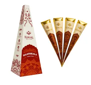 100% Plant Based Henna Paste Cones For Henna Hands Hair Freckles Indian Body art Tattoo | Dark Reddish Brown Color With Tea Tree Oil | Pack of 4 Each 25g