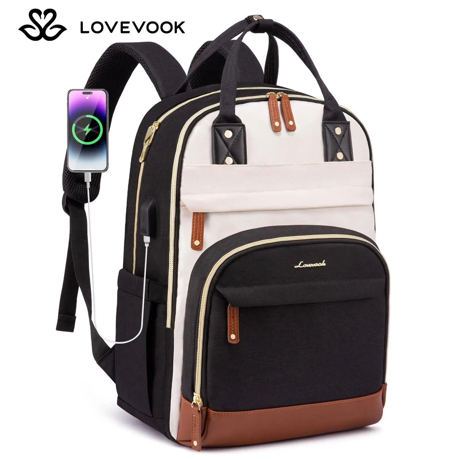 LOVEVOOK Fall Laptop Backpack for Women with Charging Port and Anti-Theft Pocket, Work Bags for Woman, Teacher Computer Bag, Travel Backpack for Busin