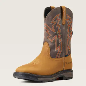 Ariat WorkHog XT BOA Waterproof Work Boot Mens Square Toe Brown & Orange Design