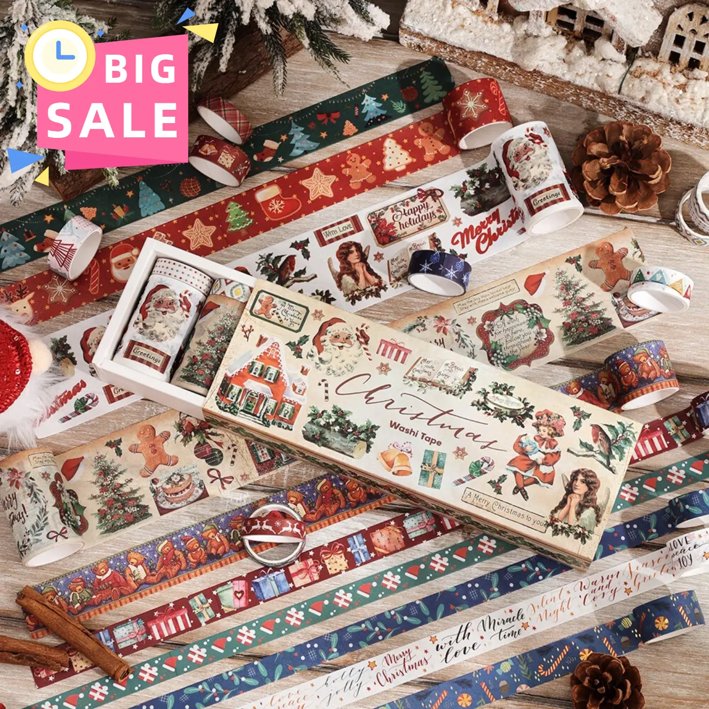20 Rolls Christmas Tape Set Christmas Tree Santa Claus Happy Holidays Masking Decorative Tape Perfect for Supplies,  Christmas decoration