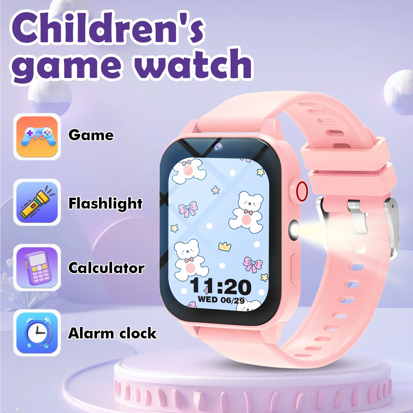 Kid-Friendly Smart Watch with Camera & Games, LED Light, Calculator, Calendar, Perfect Gift for Holidays, Quartz Movement, Alloy Case, Child Watch