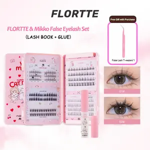 FLORTTE Mikko False Eyelashes 242 Pcs 5 Types, Complete Lash Kit with Lash Glue & Tweezers, Easy Application Split Cluster Design