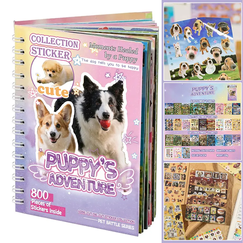 800PCS Cute Pet Sticker Book, Kawaii Cat & Dog Stickers Collection, 30 Sheets Animal Stickers for Journaling, Scrapbooking, Water Bottle, Laptop, Phone Case & DIY Crafts, Fun Gift for Kids, Teens & Pet Lovers