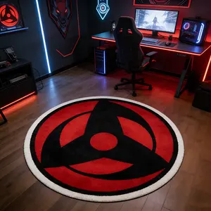 Anime Sharingan Round Rug, Classic Round Mat, Anti-Slip Washable Carpet, Gaming Room Computer Chair Mat, Cool Home Bedside Rug