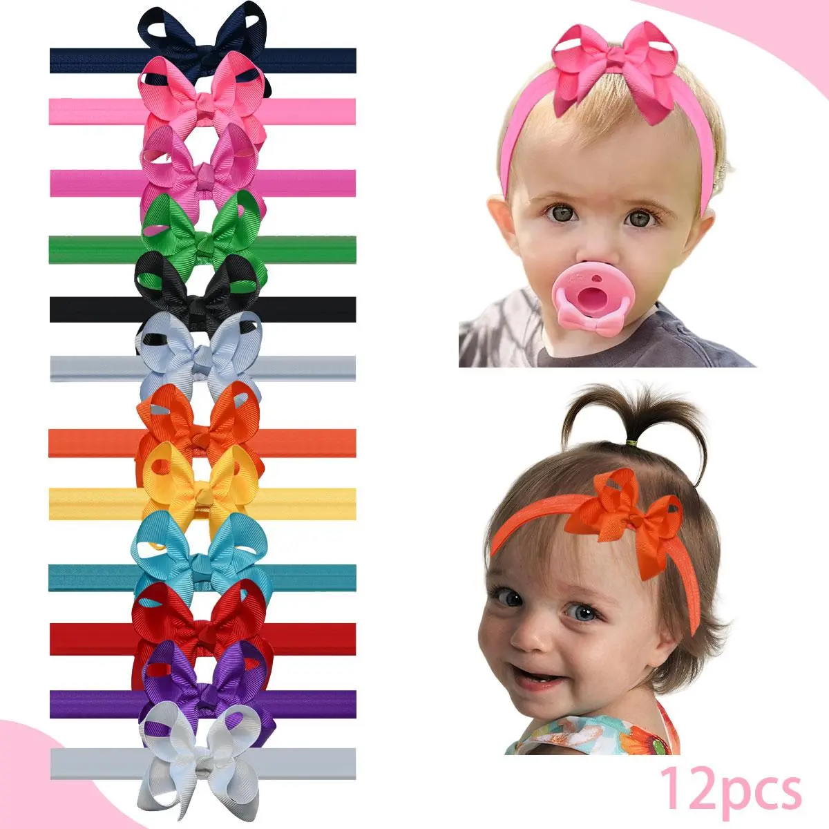 12pcs 3 inch solid color bow hair accessory set,  christmas nails,soft elastic band, suitable for baby and toddler hair accessories, elastic bandage bow, baby hair bows #Summervibes