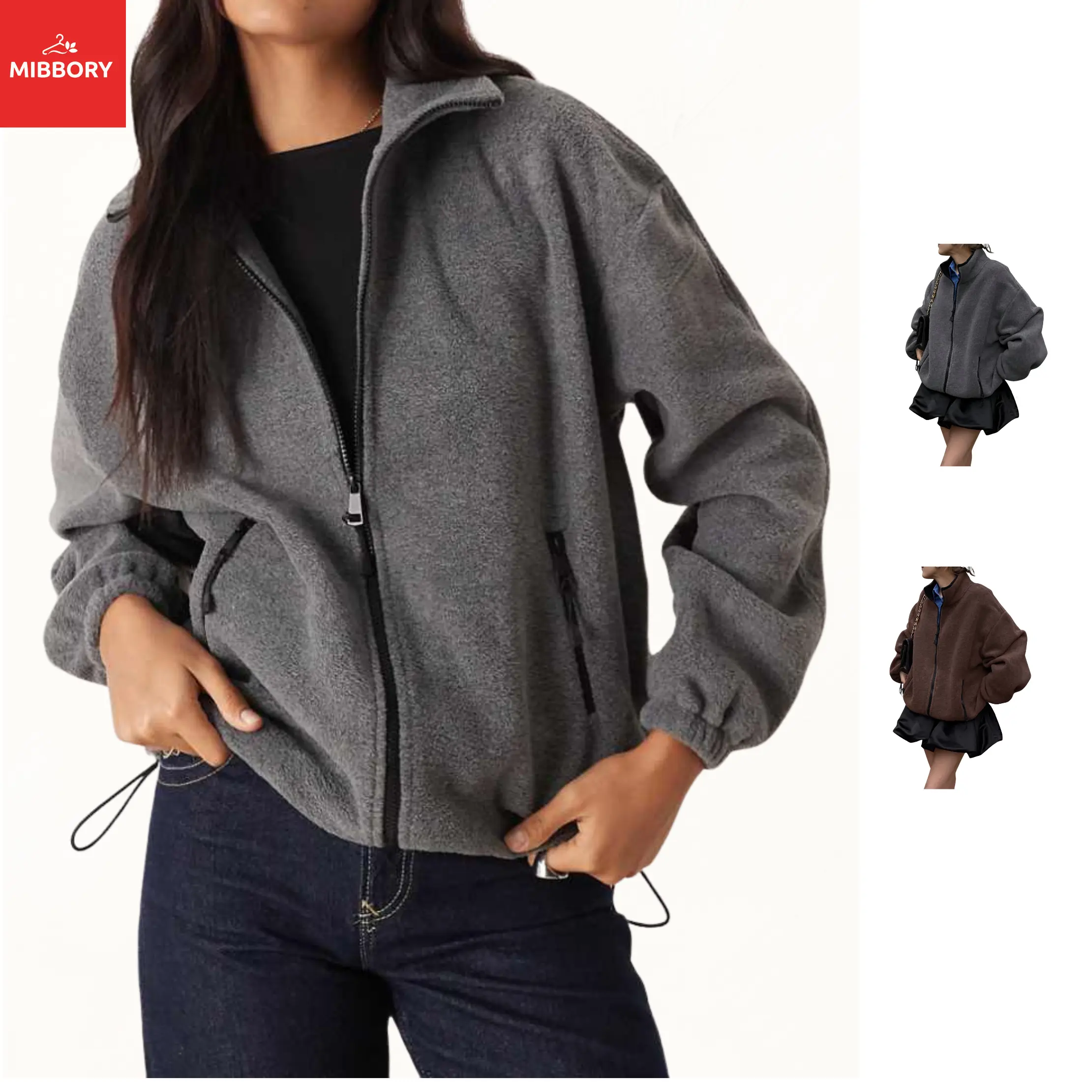 Mibbory Fleece Jacket for Women Zip Up Outerwear Coat 2026 Fashion Fall Winter Casual Classic-Fit Polar Soft Full-Zip Zip Up Zipper Up Jackets With Pocket Coats