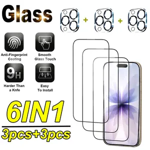 3-Pack Silk-Print HD Tempered Glass Screen Protectors with 3 Camera Lens Protectors for iPhone 16e/16 Pro/16 Pro Max/15/14 Series, Full-Screen Black Edge, No White Edges, High Definition & High Transparency