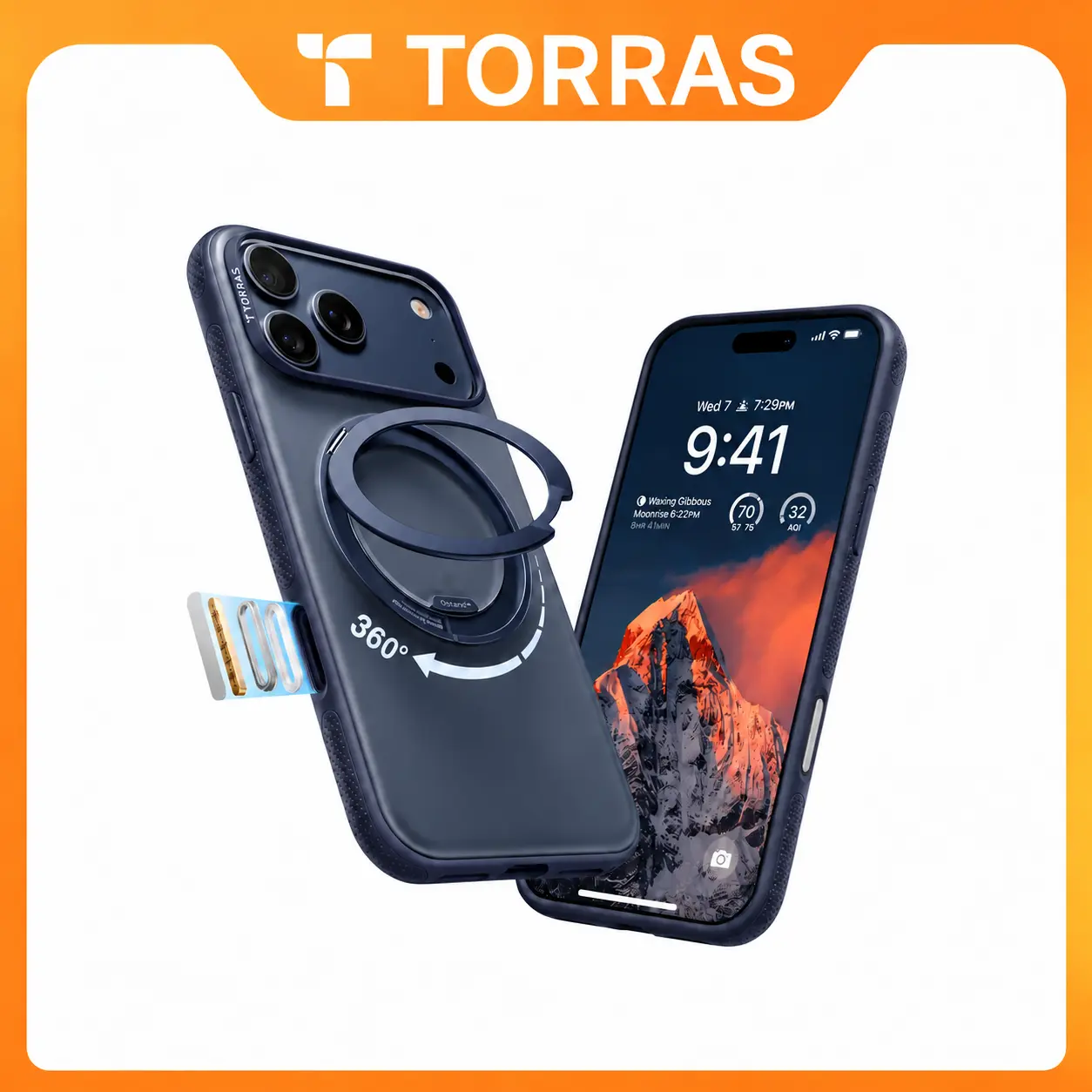 TORRAS O3 Fitness Case for iPhone 18/17/16Pro Max, 360° Rotating MagSafe Stand Kickstand, Heavy Duty Shockproof Drop Protection, Non-Slip 3D Edge Grooves Grip, Magnetic Ring Holder Sturdy Slim Fit Protective Cellphone Cover Accessories