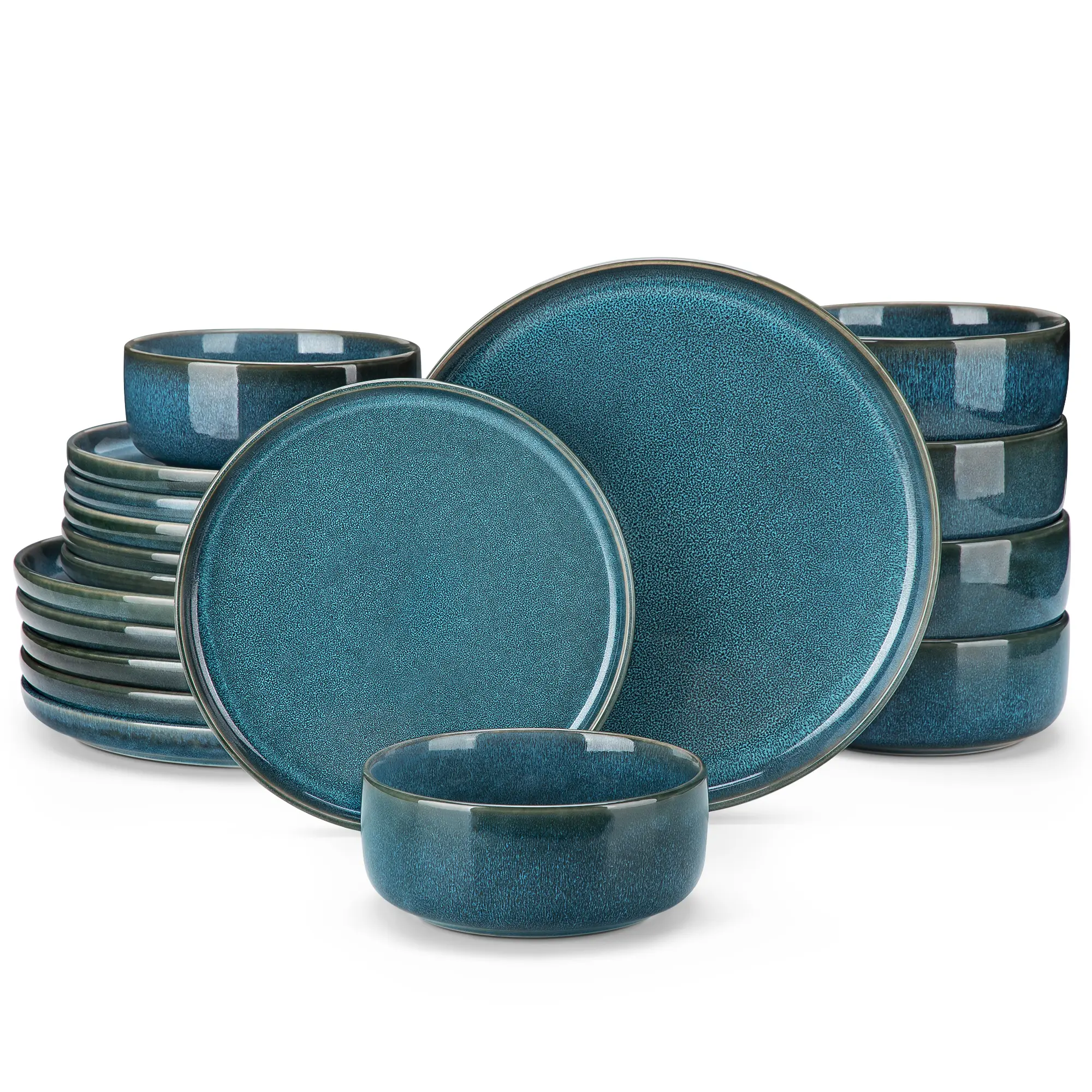 vancasso VEGA 12/16/18-Piece Stoneware Dinnerware Set for 4/6, Reactive Glaze Ceramic Plates & Bowls Set, Microwave & Dishwasher Safe