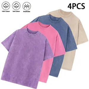 1/4-Pack Unisex 100% Cotton Vintage Wash T-Shirts, Essential Crewneck Tees for Streetwear, Travel, Music Festivals & Everyday Basics, Soft Pre-Shrunk Wardrobe Bundle summervibes