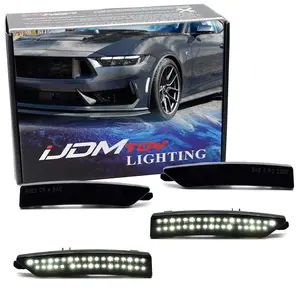 iJDMTOY 4pc Set Black-Out Smoked Lens Xenon White Full LED Dotted Front & Rear Side Marker Light Kit For Ford 2024-up Mustang (S650)