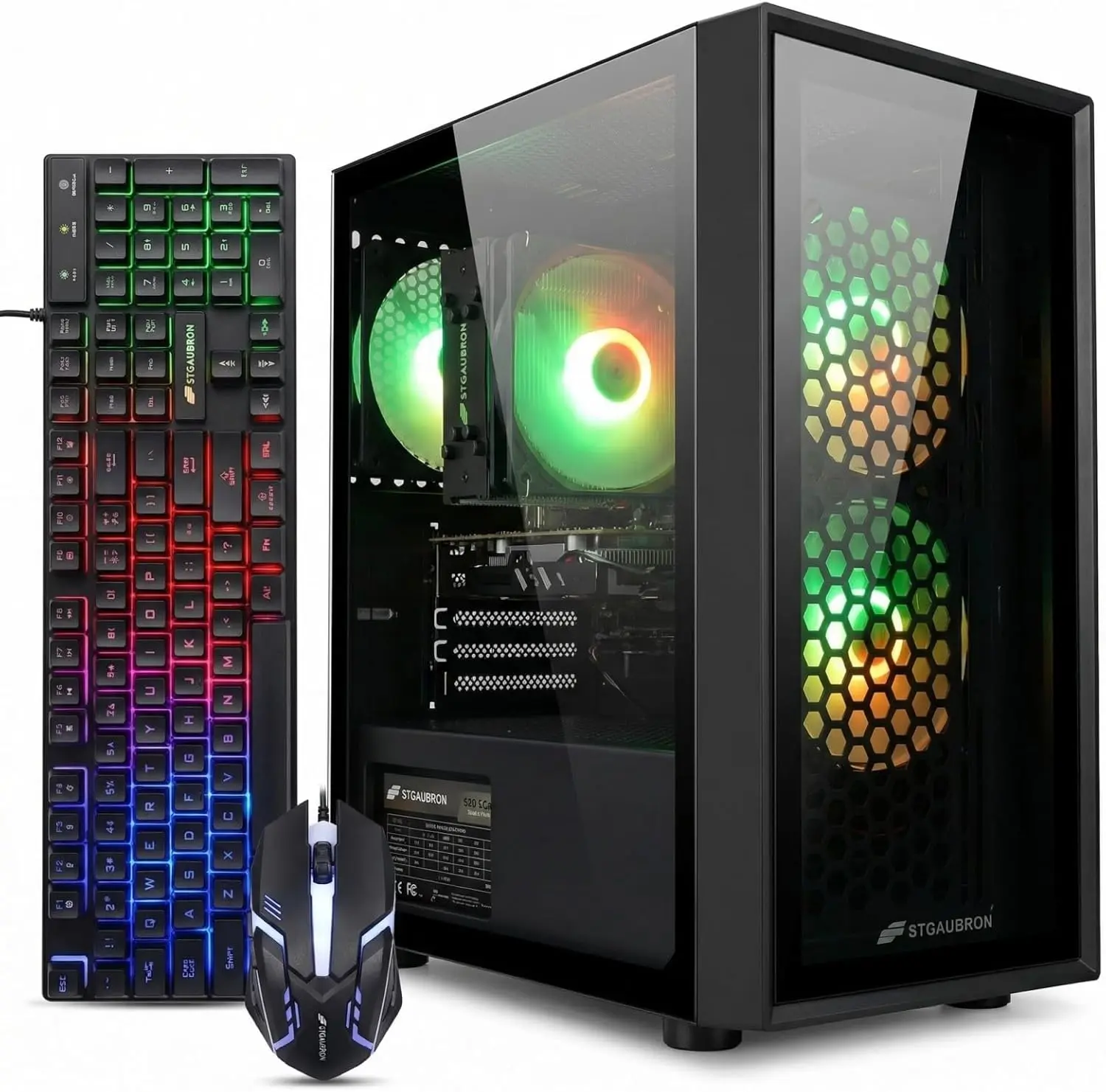 STGAubron Gaming PC Desktop Computer, Intel i7 Xeon E5 3.0GHz, Radeon RX 550 4G, 16GB RAM, 512GB SSD, WiFi 6, BT 5.0, RGB Fan x3, Windows 11 Home
