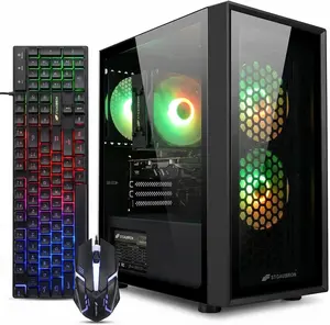STGAubron Gaming PC Desktop Computer, Intel i7 Xeon E5, Radeon RX 550 4G, 16GB RAM, 512GB SSD, WiFi 6, BT 5.0, RGB Fan x 3, Windows 11 Home