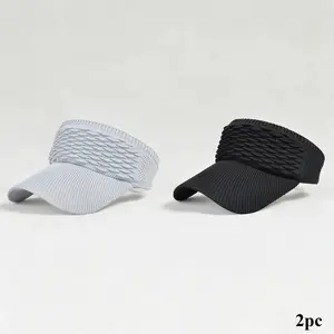 2 Pack Women's Open Top Sun Visors for High Ponytails, Lightweight Breathable Textured Fabric with UV Protection for Beach & Running, Casual Sun Hat, Lightweight Breathable Headwear