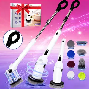 Ame-Changer Cordless Electric Spin Scrubber IPX7 Waterproof 8 Heads LCD Display Adjustable Handle for Tub Tile Kitchen Brush Toilet with 4 Interchangeable Brush Heads and Fast Charging